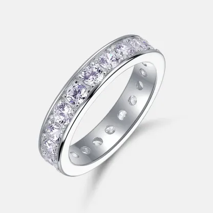 JewelyKing S925 Sterling Silver Single Row Channel Cubic Zirconia Full Eternity Band Classic Stackable Wedding Ring JKRS0253