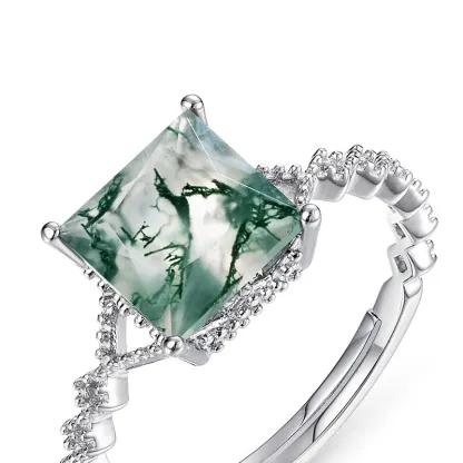 Jewelykin S925 Sterling Moss Rings Type Setting Agate Wedding Engagement Ring JKRS0123
