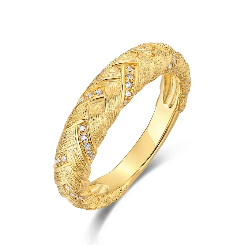 Jewelyking  S925 Sterling Silver Light Luxury Woven Brushed Wheat Ring Diamond Vintage JKRS0108