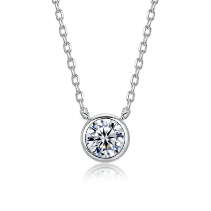 JewelyKing S925 Sterling Silver 1CT Lab Grown Diamond Necklace Lightweight Luxury Casual Design Jewelry JKNS0011