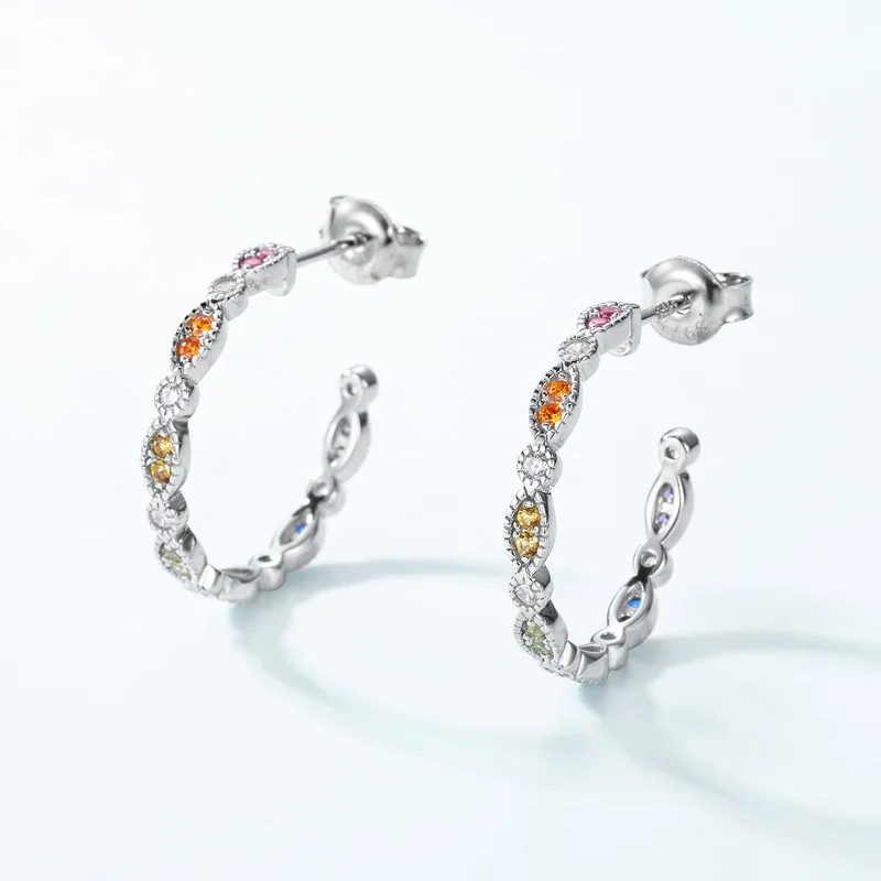 925 Sterling Silver Jewelry Zircon Rainbow CZ Gemstone Stud Women Earrings for Women