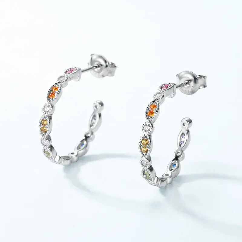 925 Sterling Silver Jewelry Zircon Rainbow CZ Gemstone Stud Women Earrings for Women