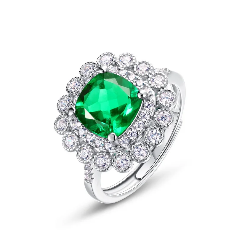 Trendy Sterling Silver Cubic Zirconia Eternity Ring Luxury Elegant Green Emeralds Lab Created Gemstone Rings