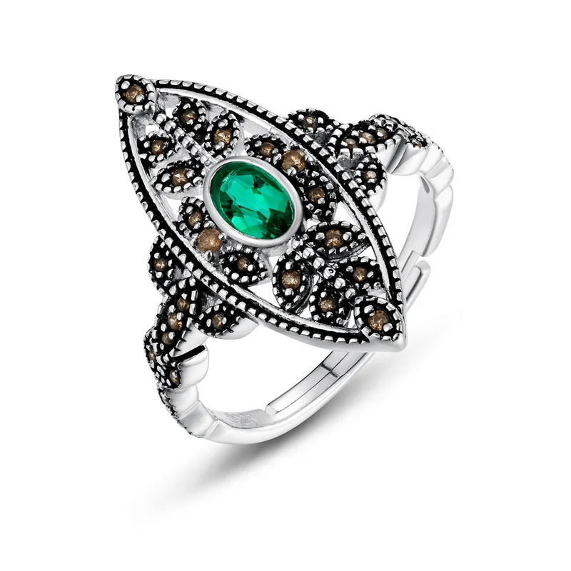 Custom Vintage Jewelry Silver Plated 925 Sterling Silver Personalized Lab Grown Emerald Ring