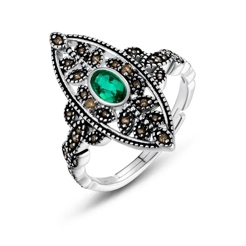 Custom Vintage Jewelry Silver Plated 925 Sterling Silver Personalized Lab Grown Emerald Ring