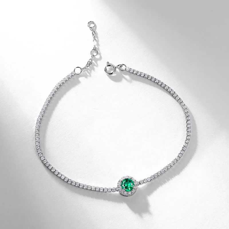 High End S925 Sterling Silver Gold-Plated Bracelet New Fashion Lab Grown Ruby Emerald Women's Adjustable Tennis Bracelet Bangle