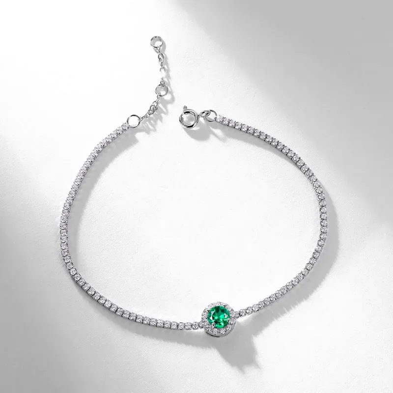 High End S925 Sterling Silver Gold-Plated Bracelet New Fashion Lab Grown Ruby Emerald Women's Adjustable Tennis Bracelet Bangle