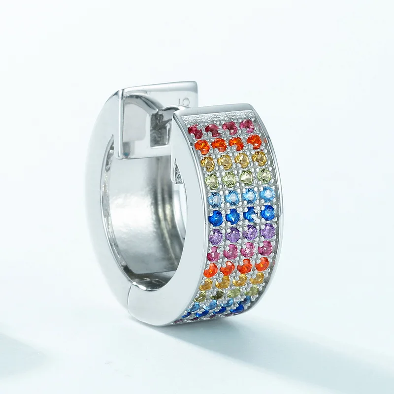 Sample Available Women Lady Rainbow Jewelry Mexican Style Bohemia White Gold Plated Color CZ Colored Stones Huggie Earrings