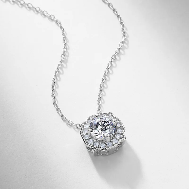JewelyKing S925 Sterling Silver Non Tarnish Round Cut Lab Grown Diamond Necklace