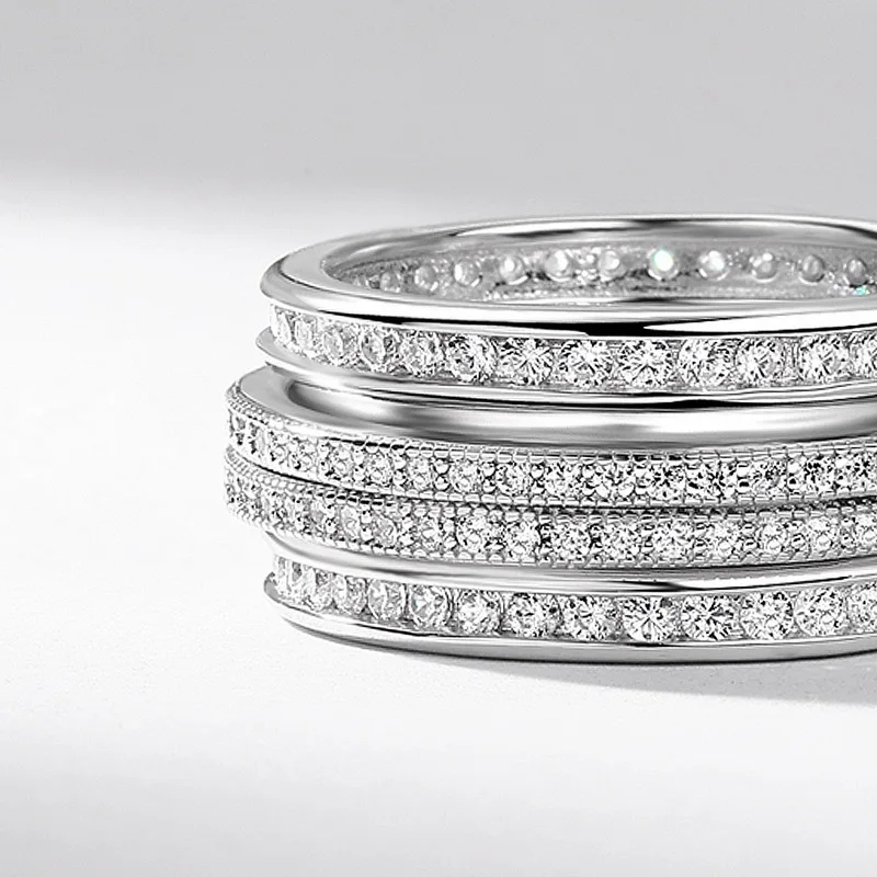 JewelyKing S925 Sterling Silver Full Diamond Rotatable Index Finger Inlaid 5A White Zircon Men Ring JKRS0258