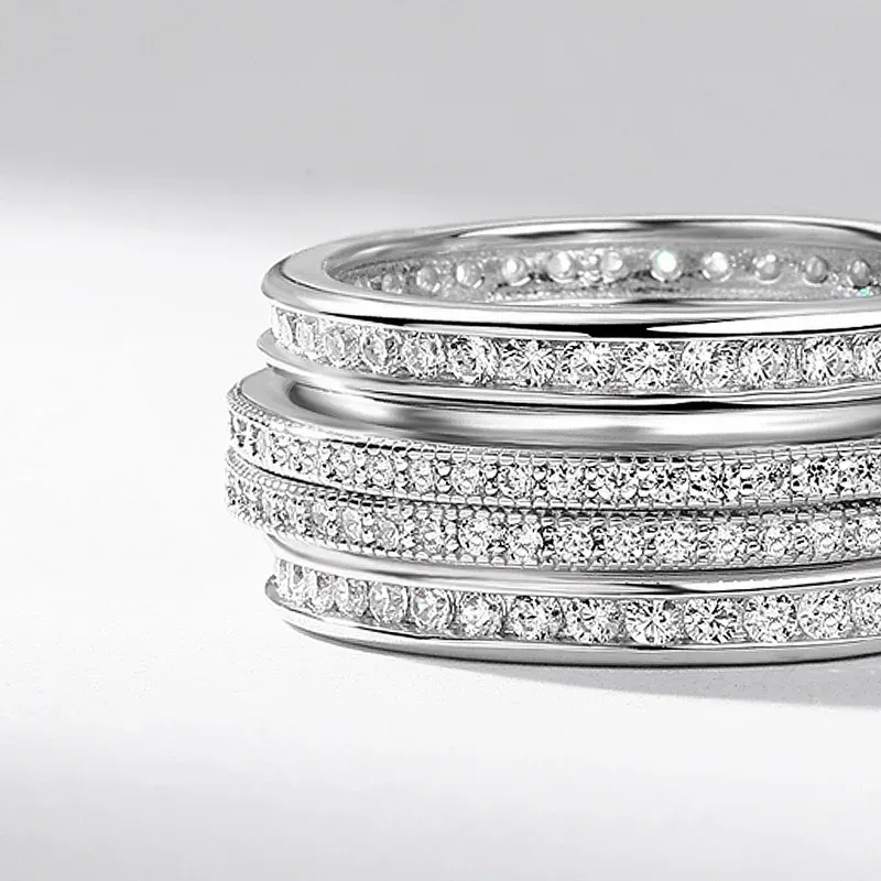JewelyKing S925 Sterling Silver Full Diamond Rotatable Index Finger Inlaid 5A White Zircon Men Ring JKRS0258