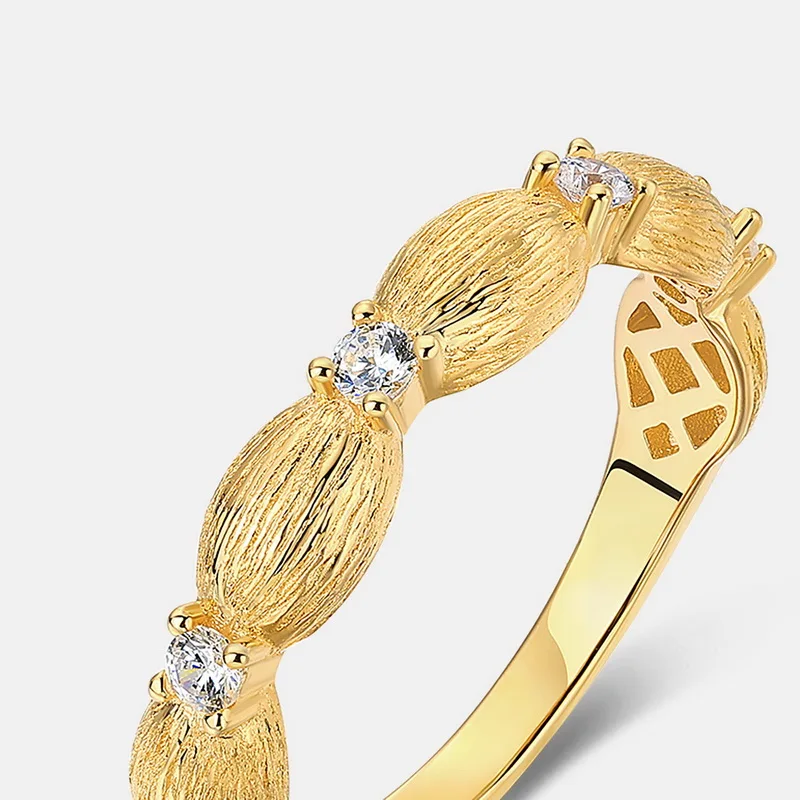 Jewelyking Italian Brushed Ring 14K Gold High End Retro Index Finger Jewelry Ring JKRS0104