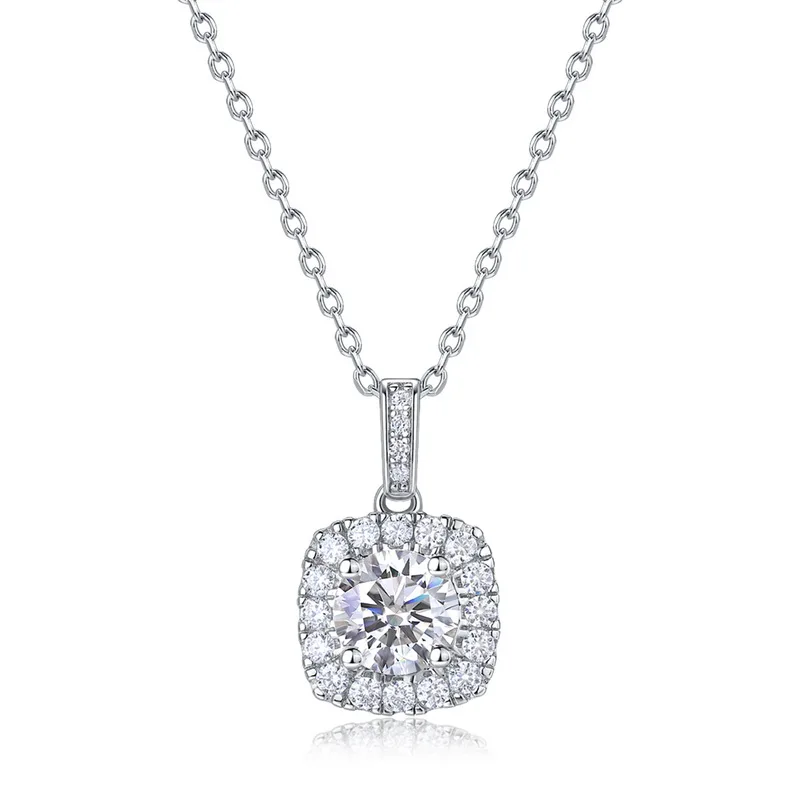 JewelyKing S925 Sterling Silver Square Lab Grown Diamond Necklace