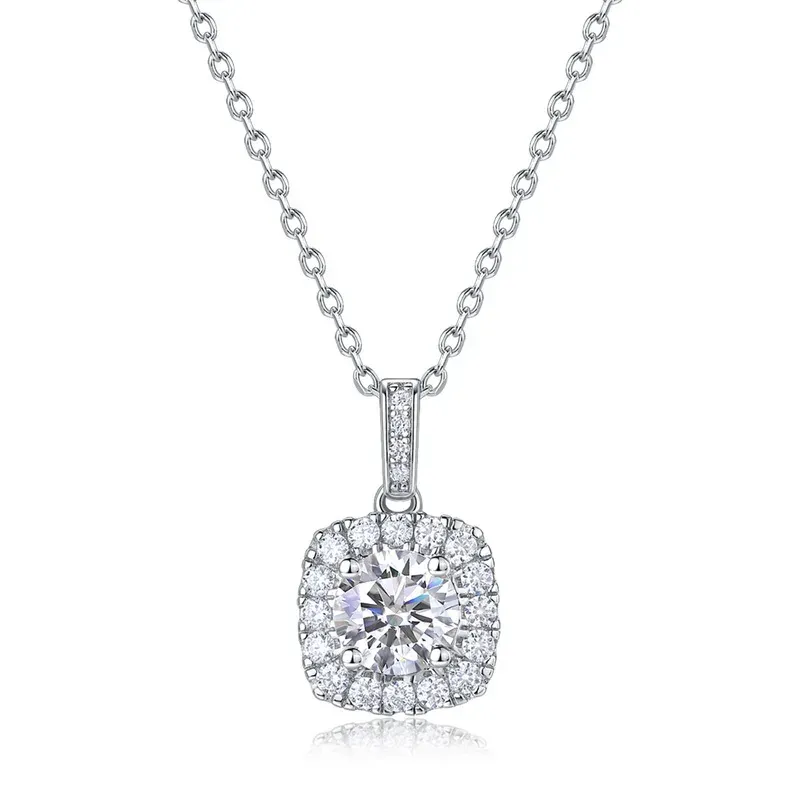JewelyKing S925 Sterling Silver Square Lab Grown Diamond Necklace