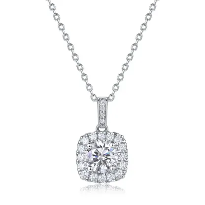 JewelyKing S925 Sterling Silver Square Lab Grown Diamond Necklace