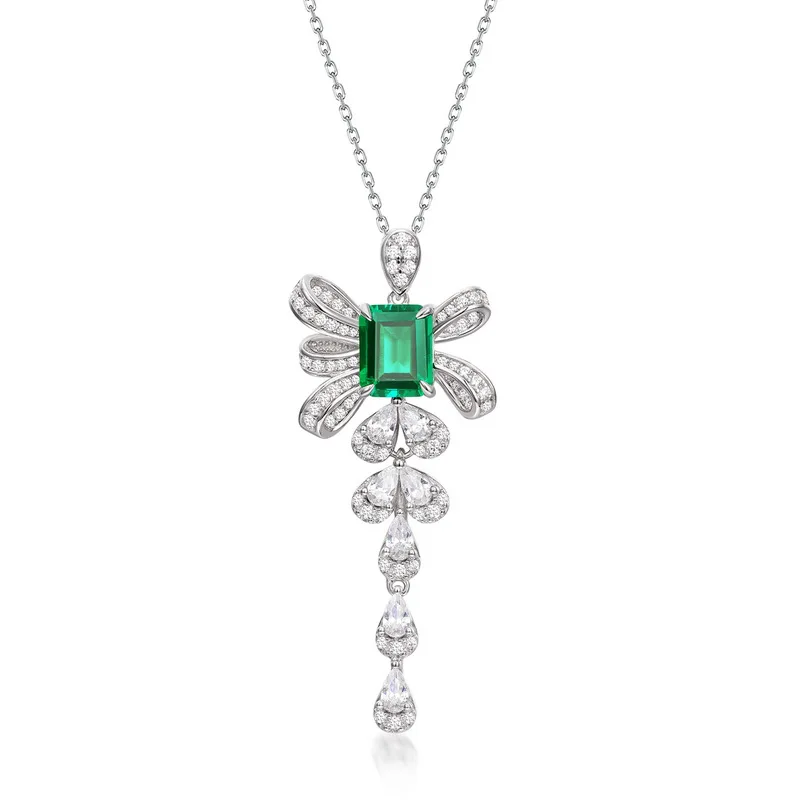 JewelyKing S925 Sterling Silver Laboratory Created Emerald Cut Ruby Sapphire Ice Crystal Pendant Necklace JKNS0179