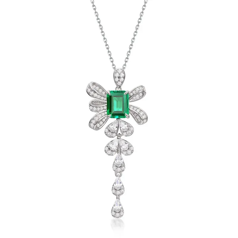 JewelyKing S925 Sterling Silver Laboratory Created Emerald Cut Ruby Sapphire Ice Crystal Pendant Necklace JKNS0179