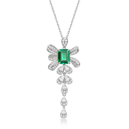 JewelyKing S925 Sterling Silver Laboratory Created Emerald Cut Ruby Sapphire Ice Crystal Pendant Necklace JKNS0179