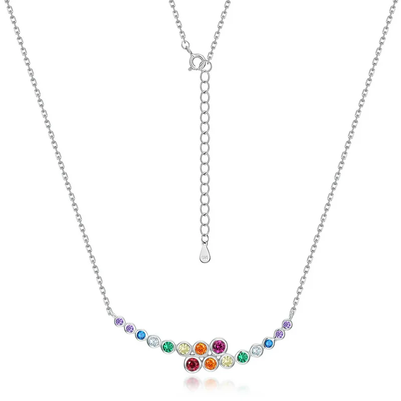 New Arrival Brilliant Colorful 7 Gradient Zircon Charm Necklace Rainbow 12 Month CZ Birthstone Necklace