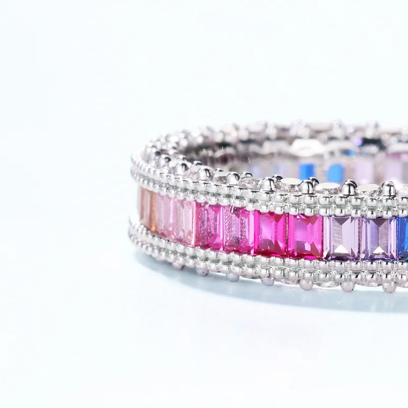 Fashion Jewelry Colorful CZ Rainbow Ring Cubic Zirconia Engagement Rainbow Eternity Ring 925 Silver Women Love Beauty Jewelry