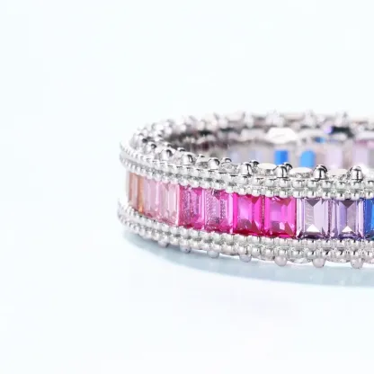 Fashion Jewelry Colorful CZ Rainbow Ring Cubic Zirconia Engagement Rainbow Eternity Ring 925 Silver Women Love Beauty Jewelry