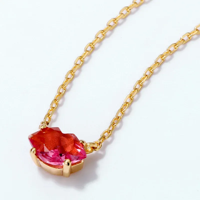 JewelyKing 14K Gold Plating Creative Shiny Charming Lips Shape Red Synthetic Crystal Pendant Necklace JKNS0161