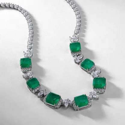 Luxury Bridal Necklace Lab Grown Sapphire S925 Sterling Silver Plated Gold Exquisite Pendant Necklace