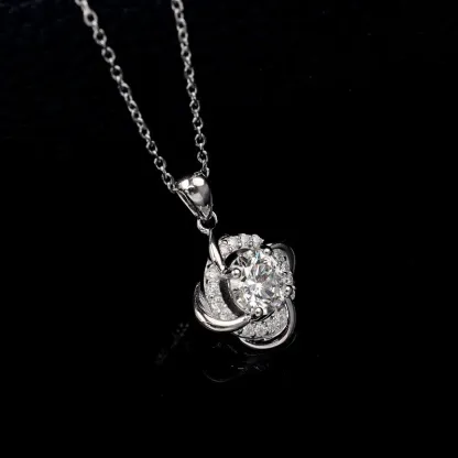 S925 Sterling Silver Windmill Design 1CT Round Brilliant Cut  Lab Grown Diamond Necklace Jewelry JKNS0010