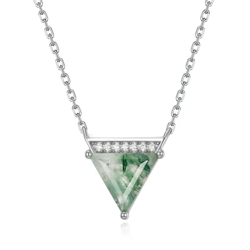 JewelyKing Natural Moss Agate S925 Silver Necklace JKNS0017