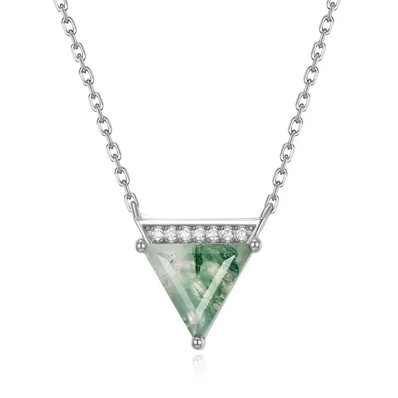 JewelyKing Natural Moss Agate S925 Silver Necklace JKNS0017