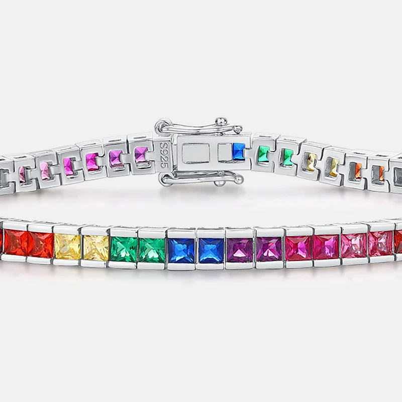 Factory Professional Custom 925 Silver Women Jewelry Rainbow Available Gemstones Cubic Zirconia Colorful Tennis Bracelet
