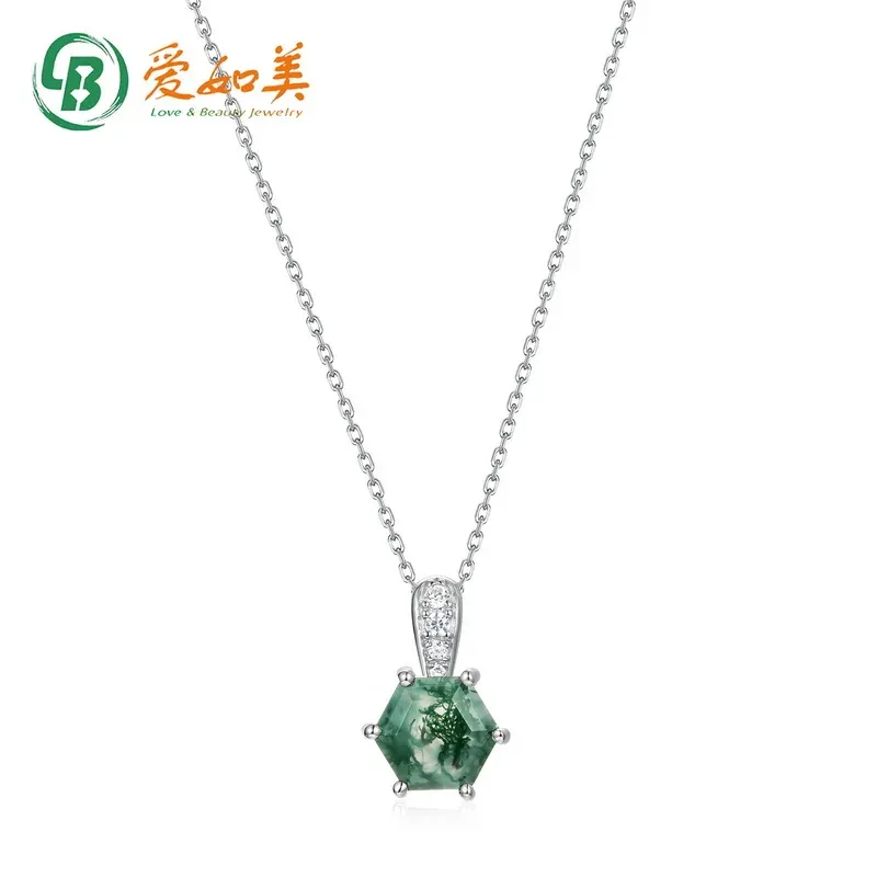 High Quality Moss Agate Round Gemstone Pendant 925 Sterling Silver for Women Jewelry Making