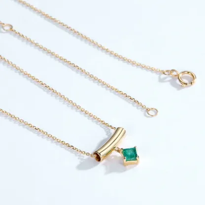 JewelyKing Luxury 14K Trending Geometric Emerald Diamond Solid Gold Charm Necklace JKNS0137