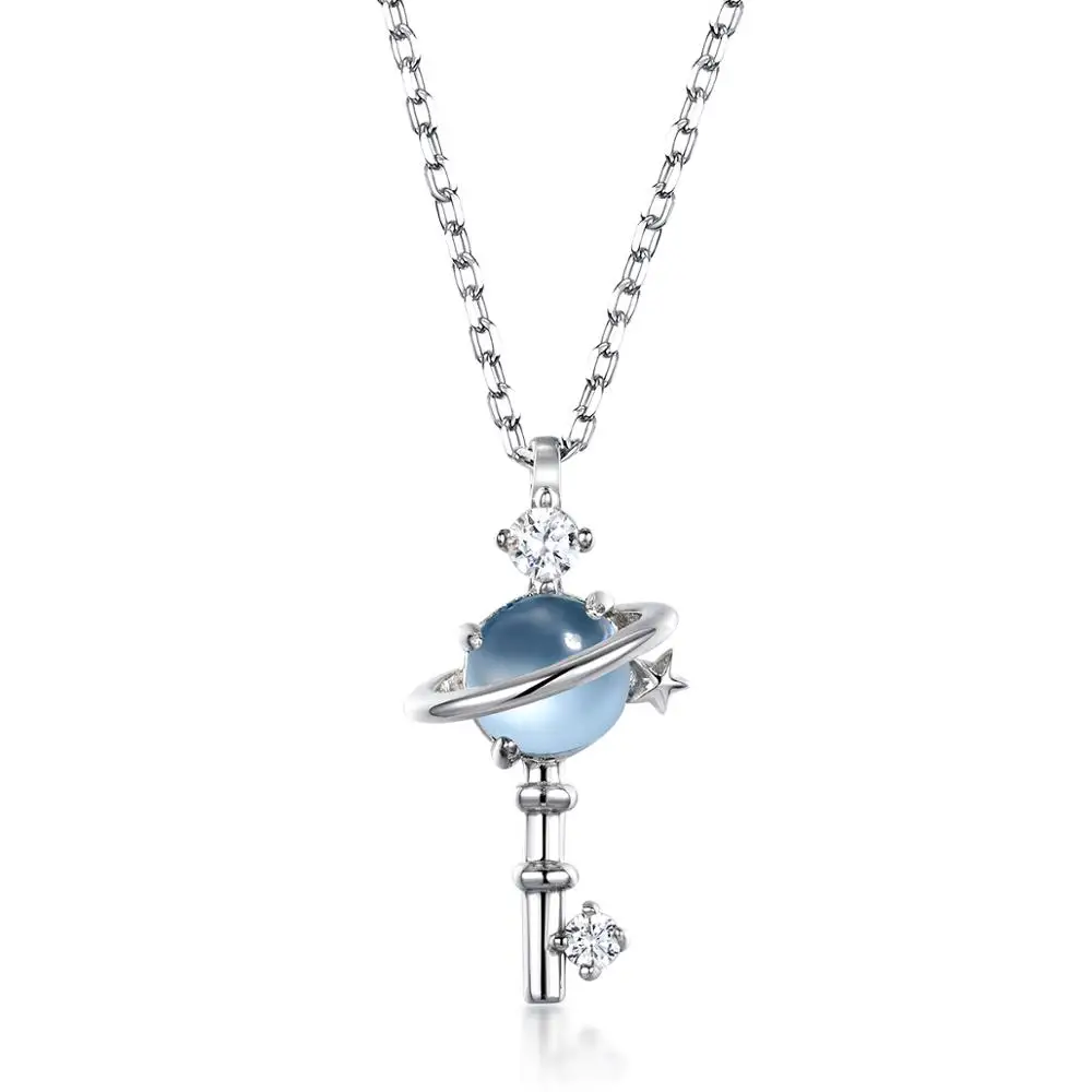 JewelyKing S925 Silver Star Planet Key Pendant Natural Topaz Necklace JKNS0175