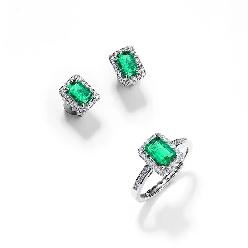 High Quality Classic Style 925 Sterling Silver Lab Grown Emerald Gems Women Ring