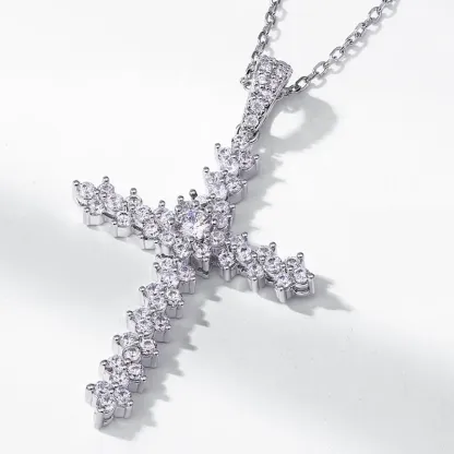 JewelyKing S925 Sterling Silver Cross Moissanite Diamond Cross Pendant Necklaces JKNS0144