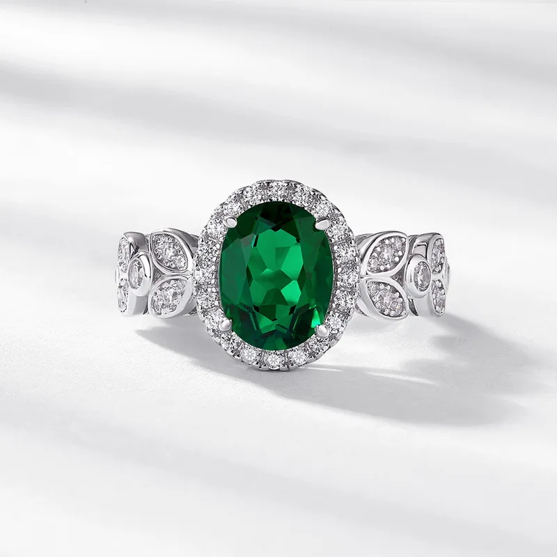 Custom Wholesale Women Wedding Set Rings for Fresh Round Artificial Lab Emerald Leaf Design CZ Set Rings Women
