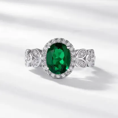 Custom Wholesale Women Wedding Set Rings for Fresh Round Artificial Lab Emerald Leaf Design CZ Set Rings Women