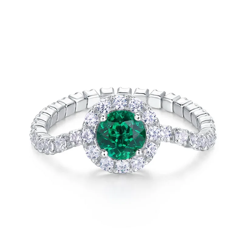 S925 Sterling Silver Round Cut Lab Grown Emerald Double Halo Engagement Ring for Women