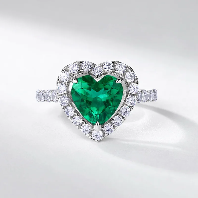 925 Sterling Silver Jewelry Set Heart Earrings and Ring Costume Jewelry Emerald Jewelry Set
