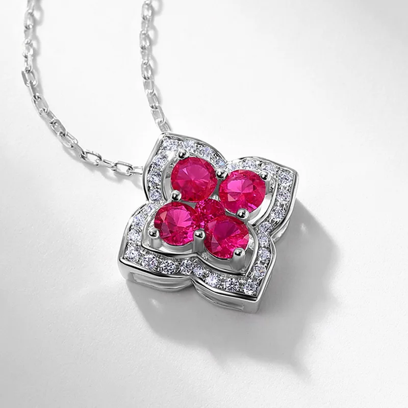 JewelyKing S925 Sterling Silver Delicate Flower Premium Gemstone Adjustable Premium Pendant Necklace JKNS0174