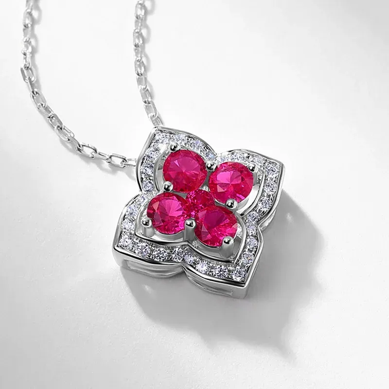 JewelyKing S925 Sterling Silver Delicate Flower Premium Gemstone Adjustable Premium Pendant Necklace JKNS0174