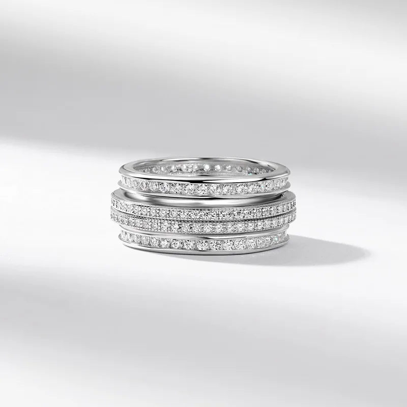 JewelyKing S925 Sterling Silver Full Diamond Rotatable Index Finger Inlaid 5A White Zircon Men Ring JKRS0258