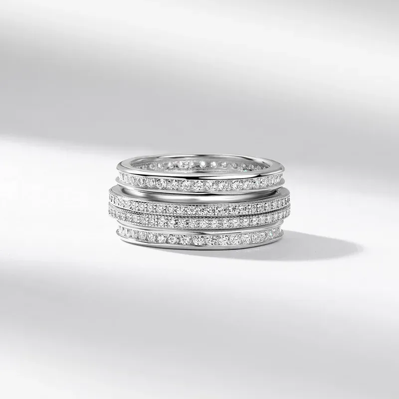 JewelyKing S925 Sterling Silver Full Diamond Rotatable Index Finger Inlaid 5A White Zircon Men Ring JKRS0258