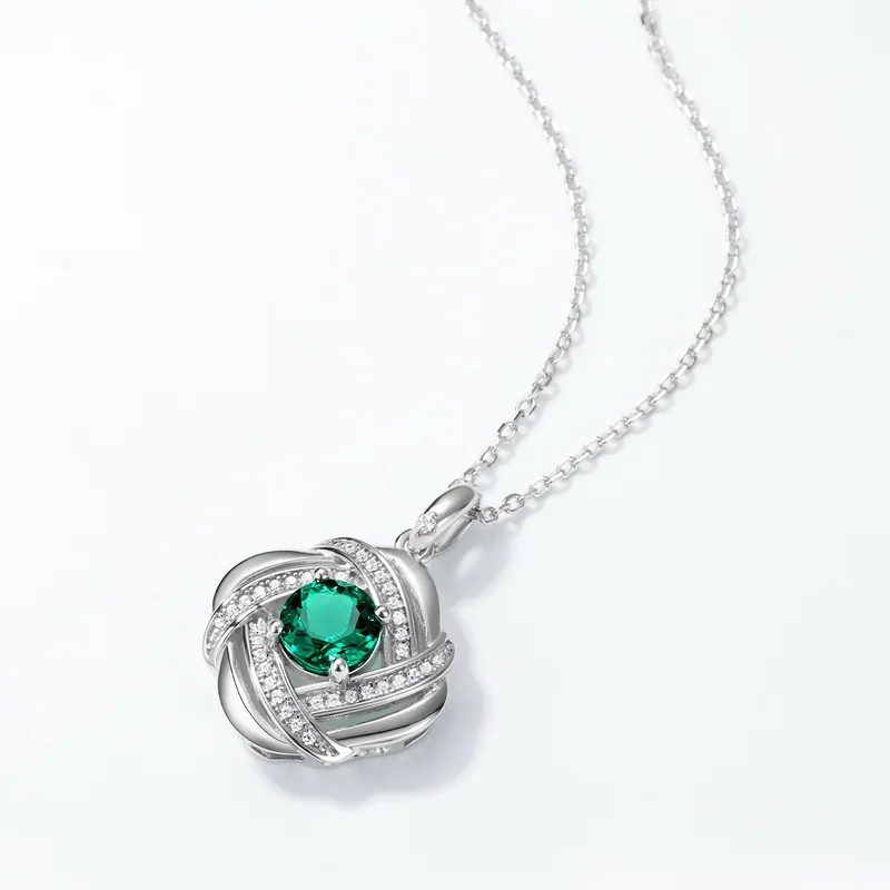 JewelyKing S925 Sterling Silver Retro High End Lab Emerald Necklace JKNS0022