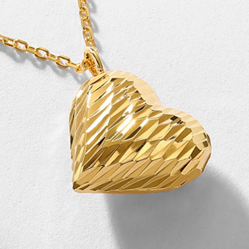 Retro Italian Heart Angel Wing Necklace 14K Gold Plated 925 Sterling Silver Brushed Sandblasted Jewelry Necklace