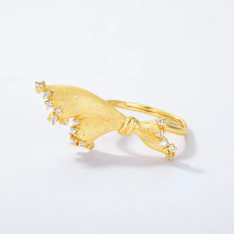 Jewelyking  S925 Sterling Silver Unique Index Finger Retro Brushed 14K Gold Skirt Shape Ring JKRS0106