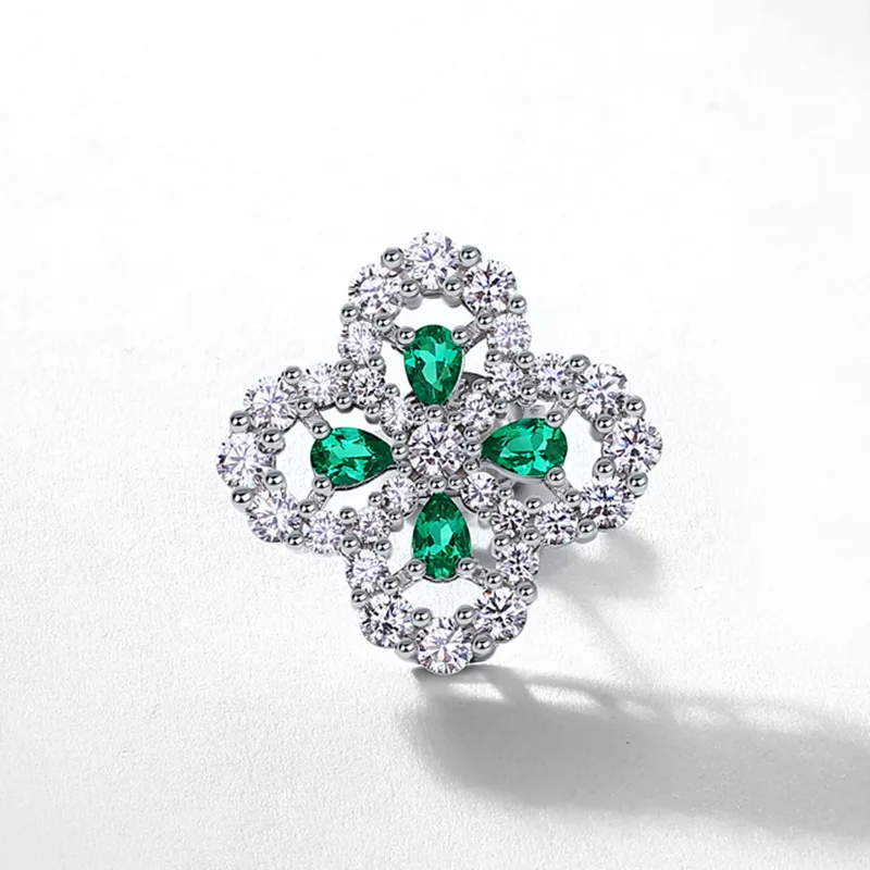 Fine Jewelry Pear Cut Lab Grown Emerald Flower Shaped 925 Sterling Silver Earrings for Women Anniversary Gifts