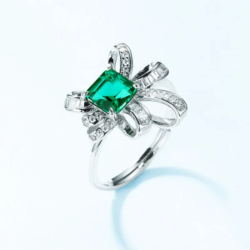 Flower S925 Sterling Silvercostume Jewelry Emerald Ring for Women Vintage