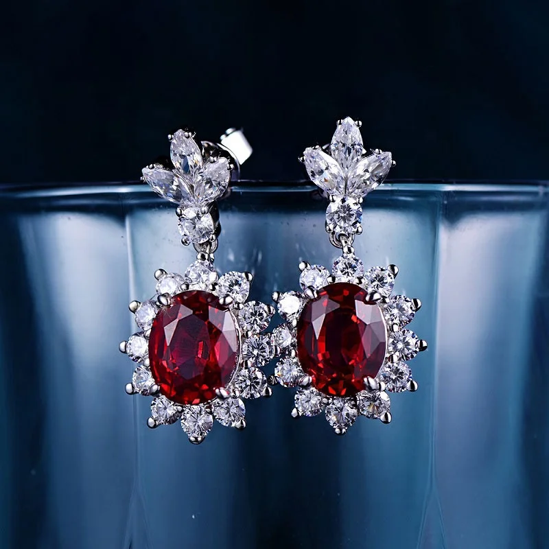 Fashionable Oval Shape Synthetic Diamond Emerald Dangle Earrings Cultivated Diamonds Women's Drop Earrings